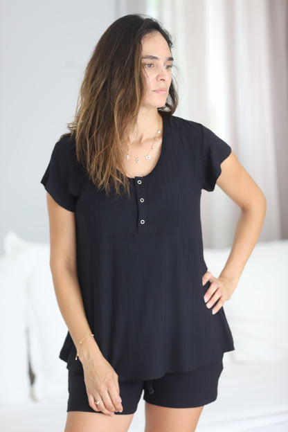 Set (3p) Remera, Short y Bata "Essential Black" S/p